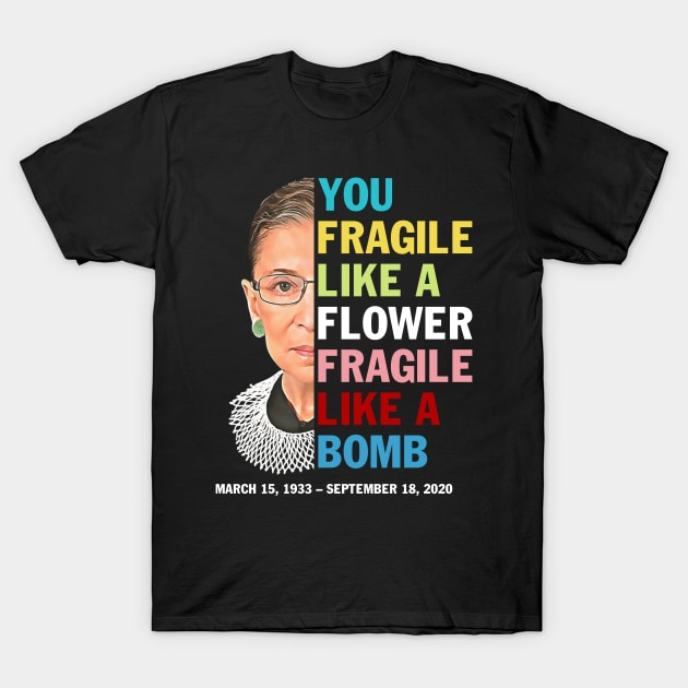 Not Fragile Like A Flower Fragile Like A Bomb Ruth Bader Ginsburg  Love T-Shirt by FisherSmalljLyEv